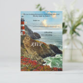 Colorful Beach Lighthouse Wedding RSVP Card Einladung (Stehend Vorderseite)