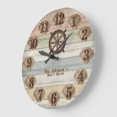 Colorful Beach Wood & Nautical Stripes & Seashell Große Wanduhr (Winkel)
