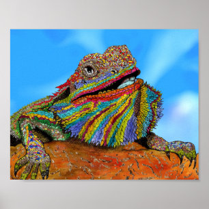 Colorful Bearded Dragon Poster - 10" x 8"
