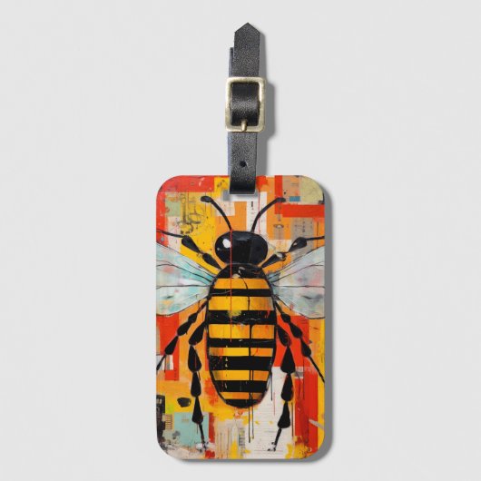 Colorful Bee Art Print Honeybee Wall Gepäckanhänger (Vorderseite Vertikal)