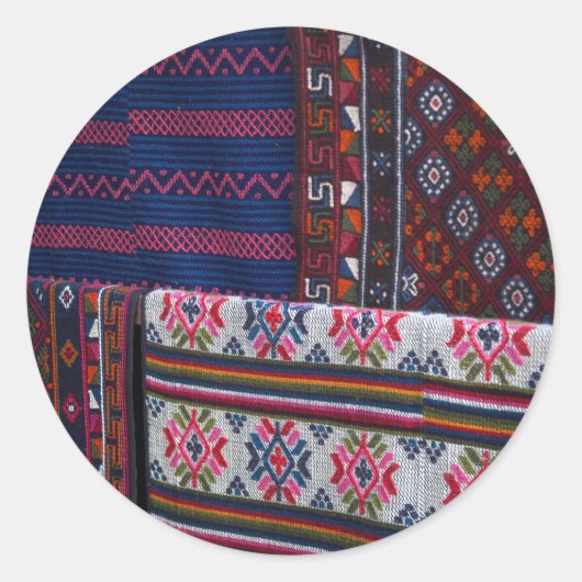 Colorful Bhutan Textiles Runder Aufkleber (Vorderseite)