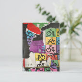 Colorful Bicycles mixed media collage Postkarte (Stehend Vorderseite)