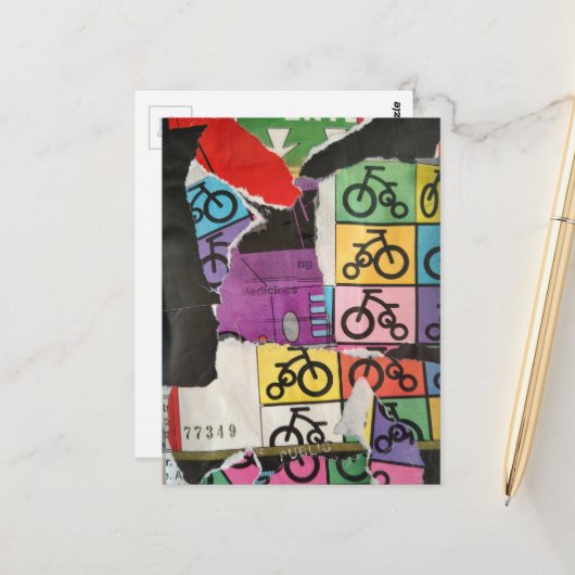 Colorful Bicycles mixed media collage Postkarte (Vorderseite/Rückseite Beispiel)
