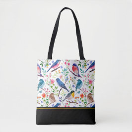 Colorful Birds & Whimsical Flowers Pattern Tasche