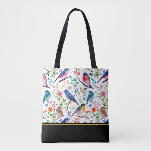 Colorful Birds & Whimsical Flowers Pattern Tasche (Vorderseite)