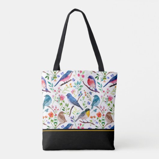 Colorful Birds & Whimsical Flowers Pattern Tasche (Rückseite)