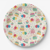 Colorful Birthday Cakes and Balloons Paper Plates Pappteller (Vorderseite)