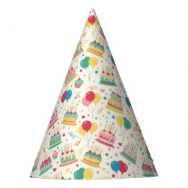Colorful Birthday Cakes and Balloons Party Hats Partyhütchen