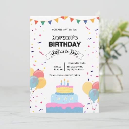 Colorful Birthday Party Invitation Dankeskarte (Stehend Vorderseite)