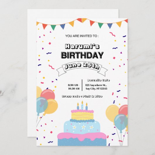 Colorful Birthday Party Invitation Save The Date (Vorne/Hinten)