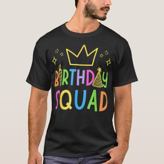 Colorful Birthday Squad Cute Doodle Bday Crew  T-Shirt (Vorderseite)