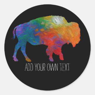 colorful bison art add your own text on black runder aufkleber