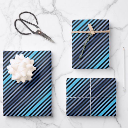 Colorful Black Blue Winter Spring Summer Stripes Geschenkpapier Set (Vorderseite)
