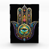 Colorful Black Gold Hamsa w/ Turquoise Third Eye Fotoblock (Vorderseite)