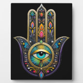 Colorful Black Gold Hamsa w/ Turquoise Third Eye Fotoplatte (Vorderseite)