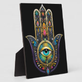 Colorful Black Gold Hamsa w/ Turquoise Third Eye Fotoplatte (Seite)
