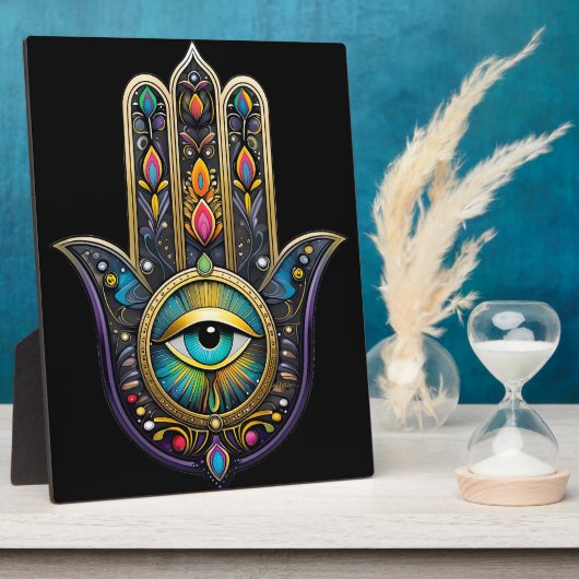 Colorful Black Gold Hamsa w/ Turquoise Third Eye Fotoplatte (Seite)