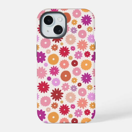 Colorful Blooms Repeat Pattern iPhone 15 Hülle (Rückseite)