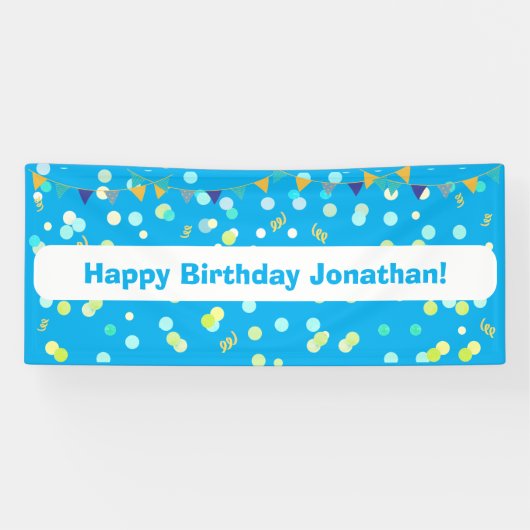 Colorful Blue & Green Confetti Boy Birthday Party Banner (Horizontal)