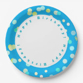 Colorful Blue & Green Dots Boy Happy Birthday Pappteller (Vorderseite)