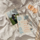 Colorful Blue Orang Hand Drawn Whimsical Wedding Einladung