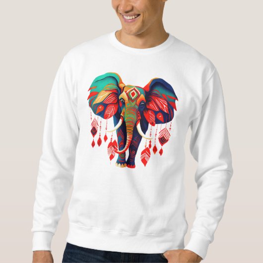 Colorful Bohemian Style Elephant Sweatshirt (Vorderseite)