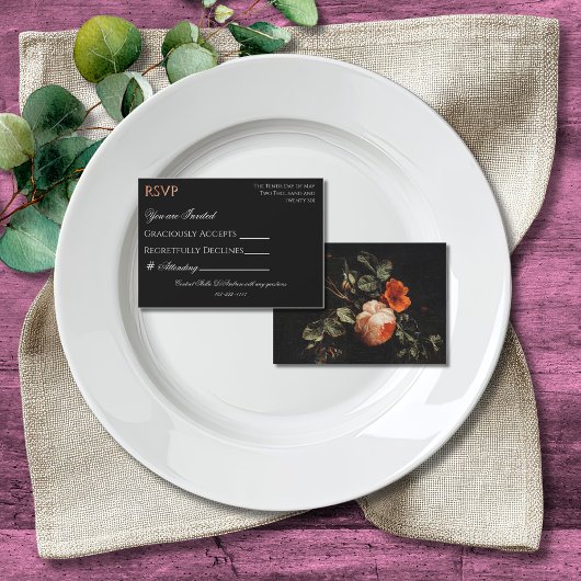 Colorful Boho Chic Black Floral RSVP Karte
