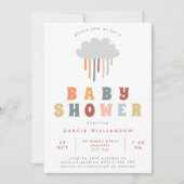 Colorful Boho Cloud Rainbow Raindrops Baby Showroo Einladung (Vorderseite)