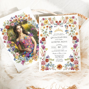 Colorful Boho Floral Quinceañera Mis Quince Einladung