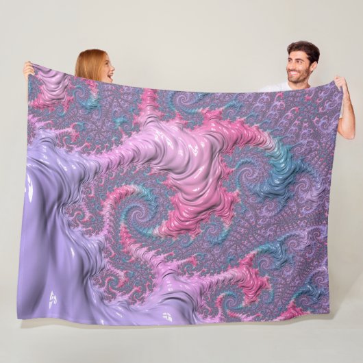 Colorful Boho Hippie Groovy Trippy Pastel Fraktal Fleecedecke (Beispiel)