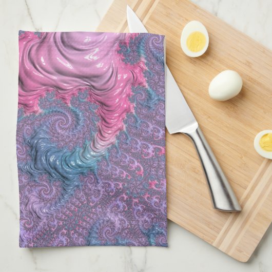 Colorful Boho Hippie Groovy Trippy Pastel Fraktal Geschirrtuch (Viertel Falte)