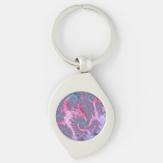Colorful Boho Hippie Groovy Trippy Pastel Fraktal Schlüsselanhänger (Vorderseite)