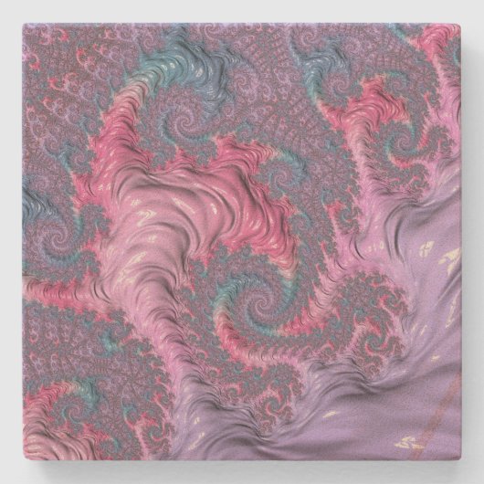 Colorful Boho Hippie Groovy Trippy Pastel Fraktal Steinuntersetzer (Vorderseite)