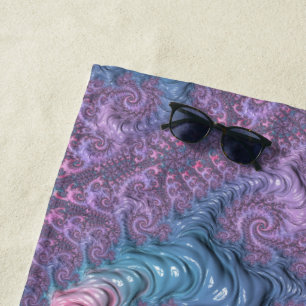 Colorful Boho Hippie Groovy Trippy Pastel Fraktal Strandtuch