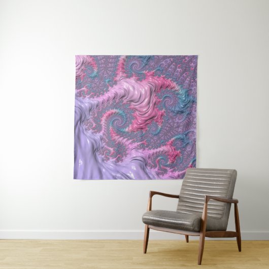 Colorful Boho Hippie Groovy Trippy Pastel Fraktal Wandteppich (Beispiel (Horizontal))