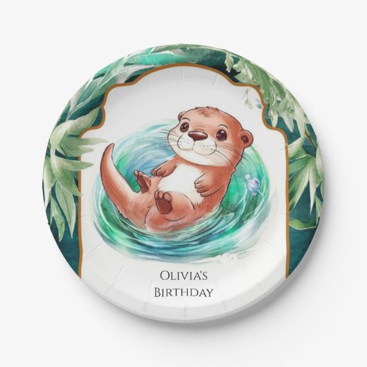 Colorful Boho Otter Birthday Pappteller (Vorderseite)