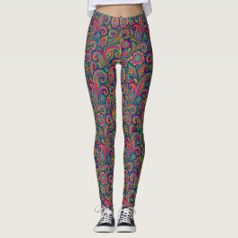 Colorful Boho Paisley Folk Art Leggings