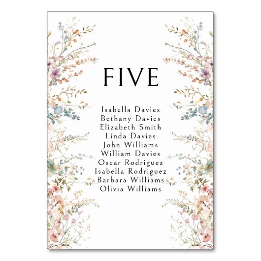 Colorful Boho Wildblume Hochzeit Tischnummern (Vorderseite)