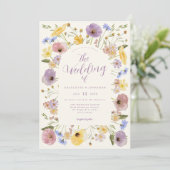 Colorful Boho Wildblume Wedding Einladung (Stehend Vorderseite)