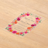 Colorful Bold Pink & Orange Floral Garden Wedding Acryleinladungen (Ablage )