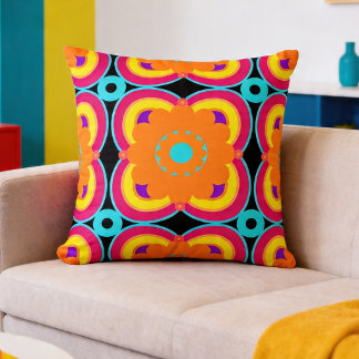 Colorful Bold Retro Geometric Floral Kissen