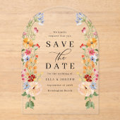 Colorful Bold Wildflower Wedding Save The Date Acryleinladungen (Vorderseite)