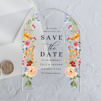 Colorful Bold Wildflower Wedding Save The Date Acryleinladungen