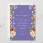 Colorful Bold Wildflowers Purple Wedding Einladung (Vorderseite)