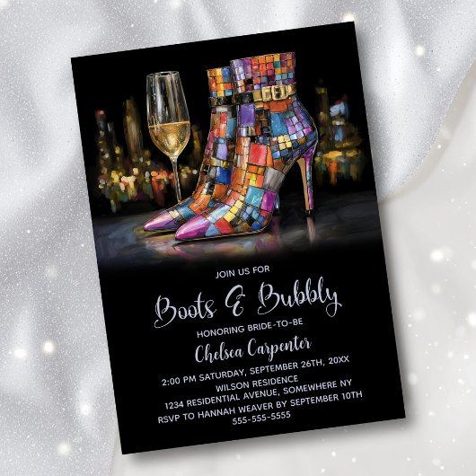 Colorful Boots and Bubbly Bridal Shower Einladung