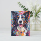 Colorful Border Collie Postkarte (Stehend Vorderseite)
