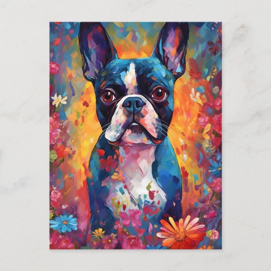 Colorful Boston Terrier Postkarte (Vorderseite)