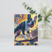 Colorful Boston Terrier Skateboarding Postkarte (Stehend Vorderseite)