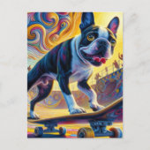 Colorful Boston Terrier Skateboarding Postkarte (Vorderseite)