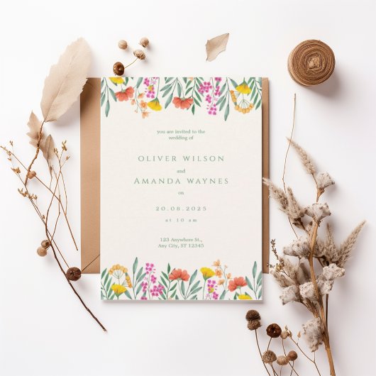 Colorful Botanical Frame Wedding Invitation Einladung